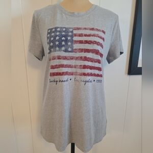 Lucky Brand Gray Knit USA Flag Design T-Shirt Unisex Size M